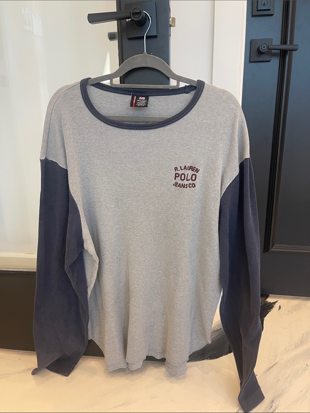 Ralph Lauren Long Sleeve Crewneck Tee in Light Gray and Navy